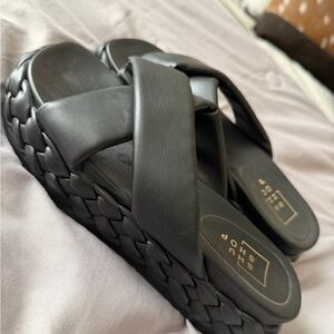Black Woven Slide Sandals